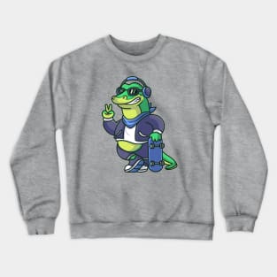 Cute Cool Crocodile With Skateboard And Wearing  Headphone Cartoon Crewneck Sweatshirt